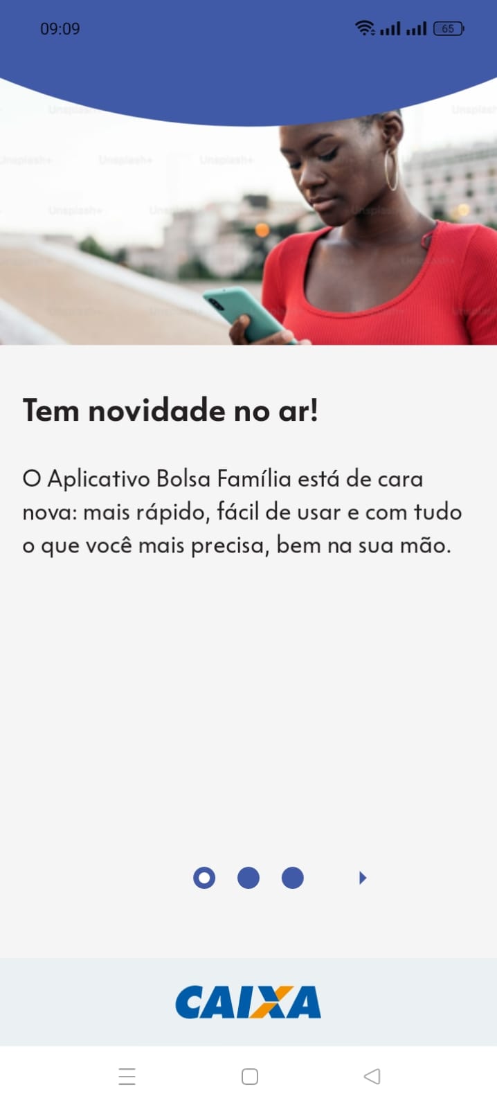 Tela de boas-vindas do aplicativo Bolsa Família
